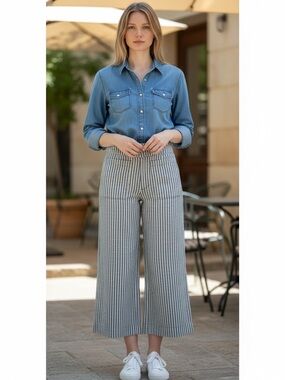 Ace & Jig Wide-Leg Cropped Pants Striped Boho Artsy Sz S